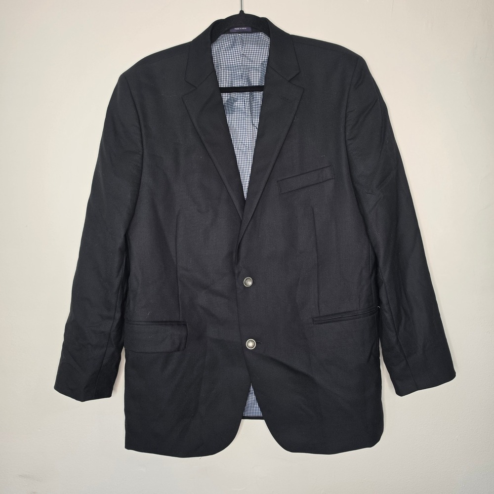 Stafford Blazer Mens 44R Black Sport Coat Two Button Crest Silver Button Classic